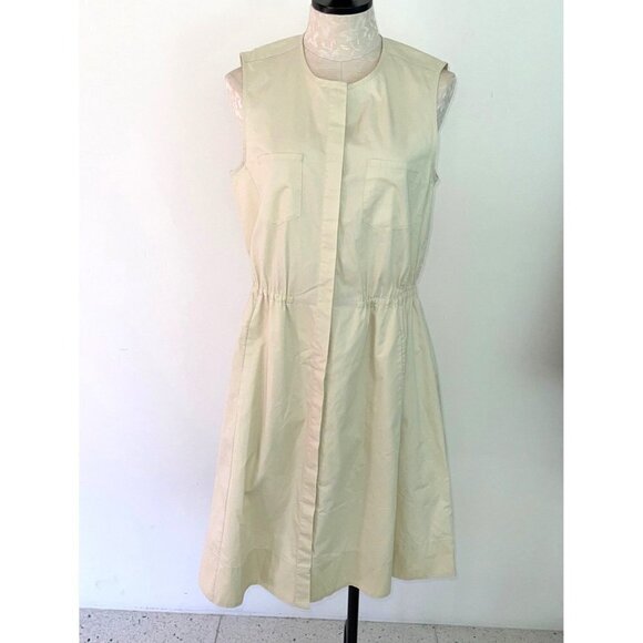 Theory Ketan Dress Womens Size 10 A Line Cinched Waist Button Front Pale Yellow - Picture 11 of 12